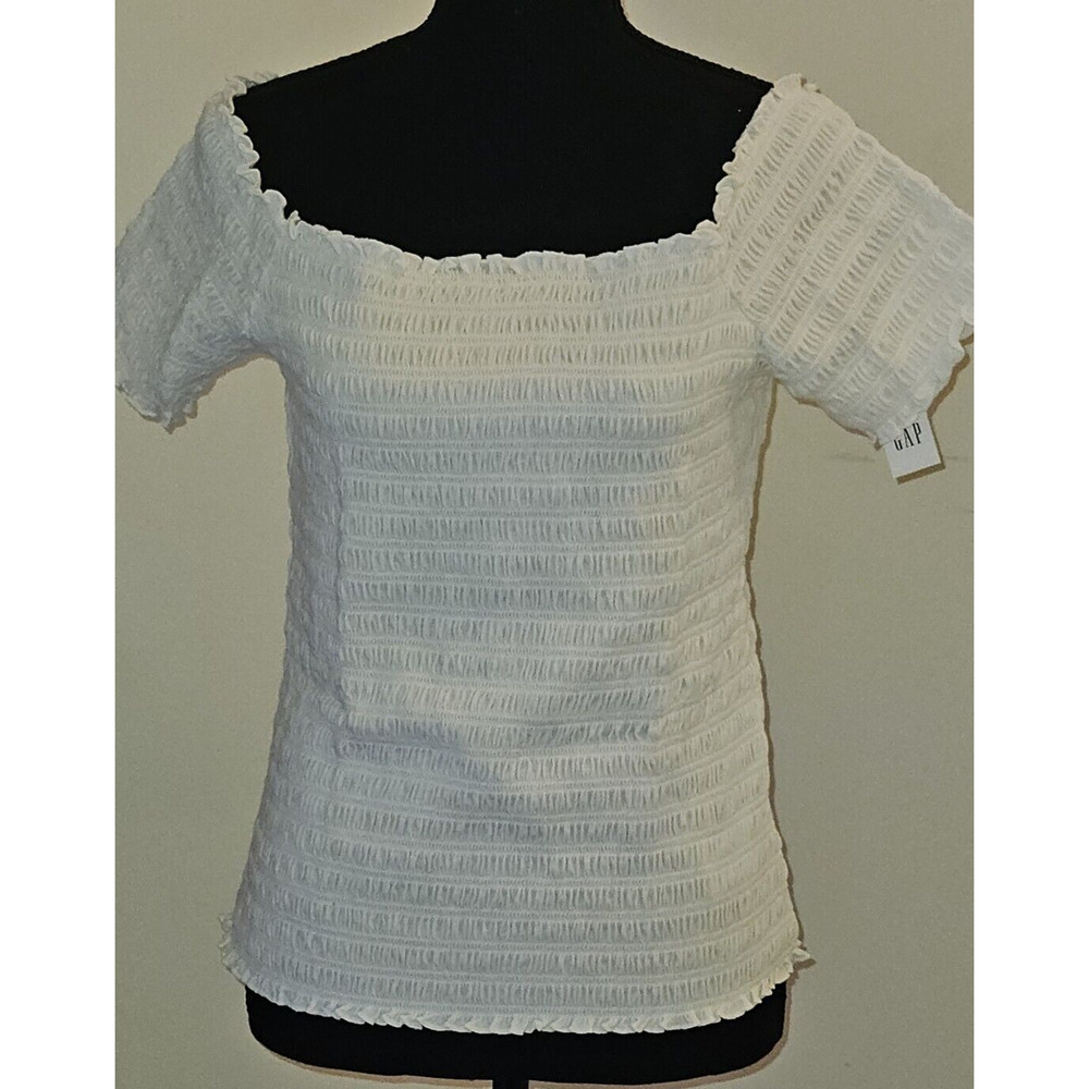 Gap Smocked Off-Shoulder Top Short Sleeves Woman's White Size Large NWT